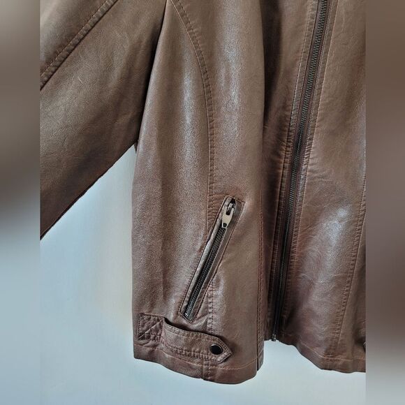 Sebby Collection Faux Leather Jacket Women's Brown Knit Panels Western Cowboy XL - Picture 4 of 7